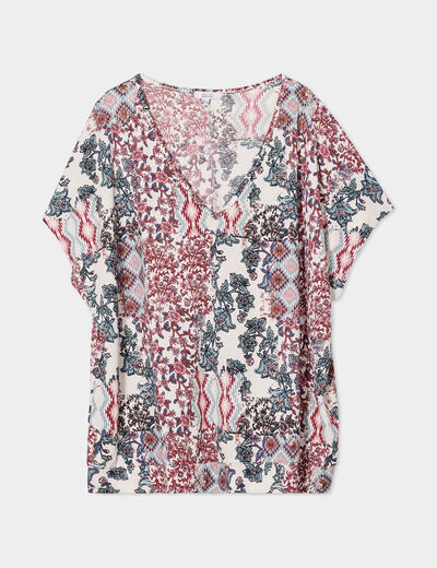 T-shirt col en V manches courtes ecru femme grande taille