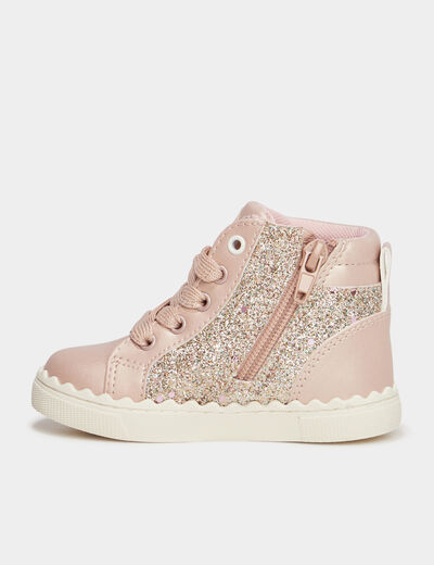 Baskets montantes zipp&eacute;es rose clair b&eacute;b&eacute; fille