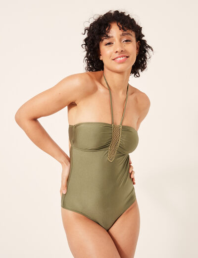 Maillot de bain une pièce détail crochet vert kaki femme