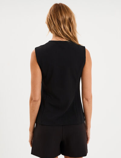 Veste sans manches boutonn&eacute;e col rond noir femme