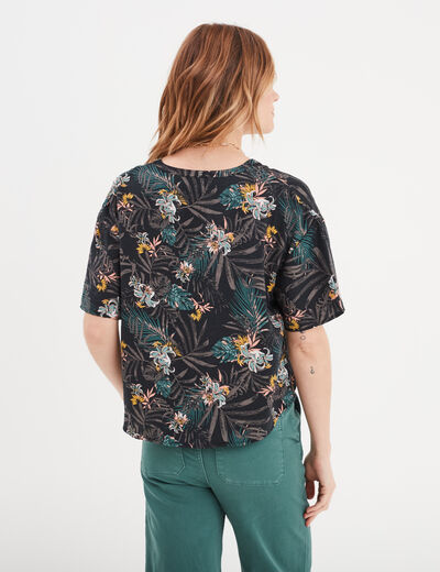 Blouse manches courtes détail noeud noir femme