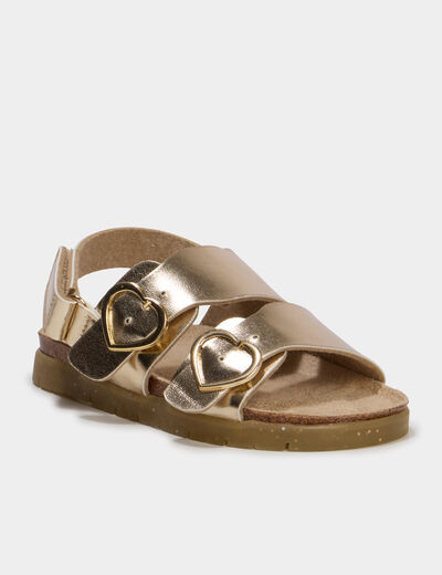 Sandales avec boucles forme coeur jaune or fille