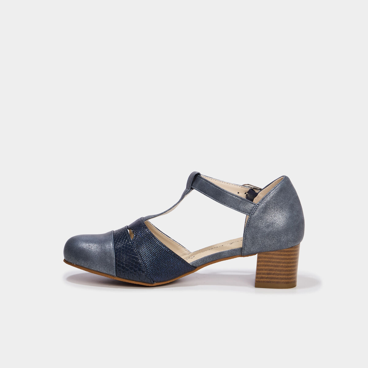 Escarpins &agrave; talons pied large bleu marine femme
