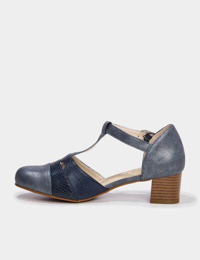 Escarpins &agrave; talons pied large bleu marine femme