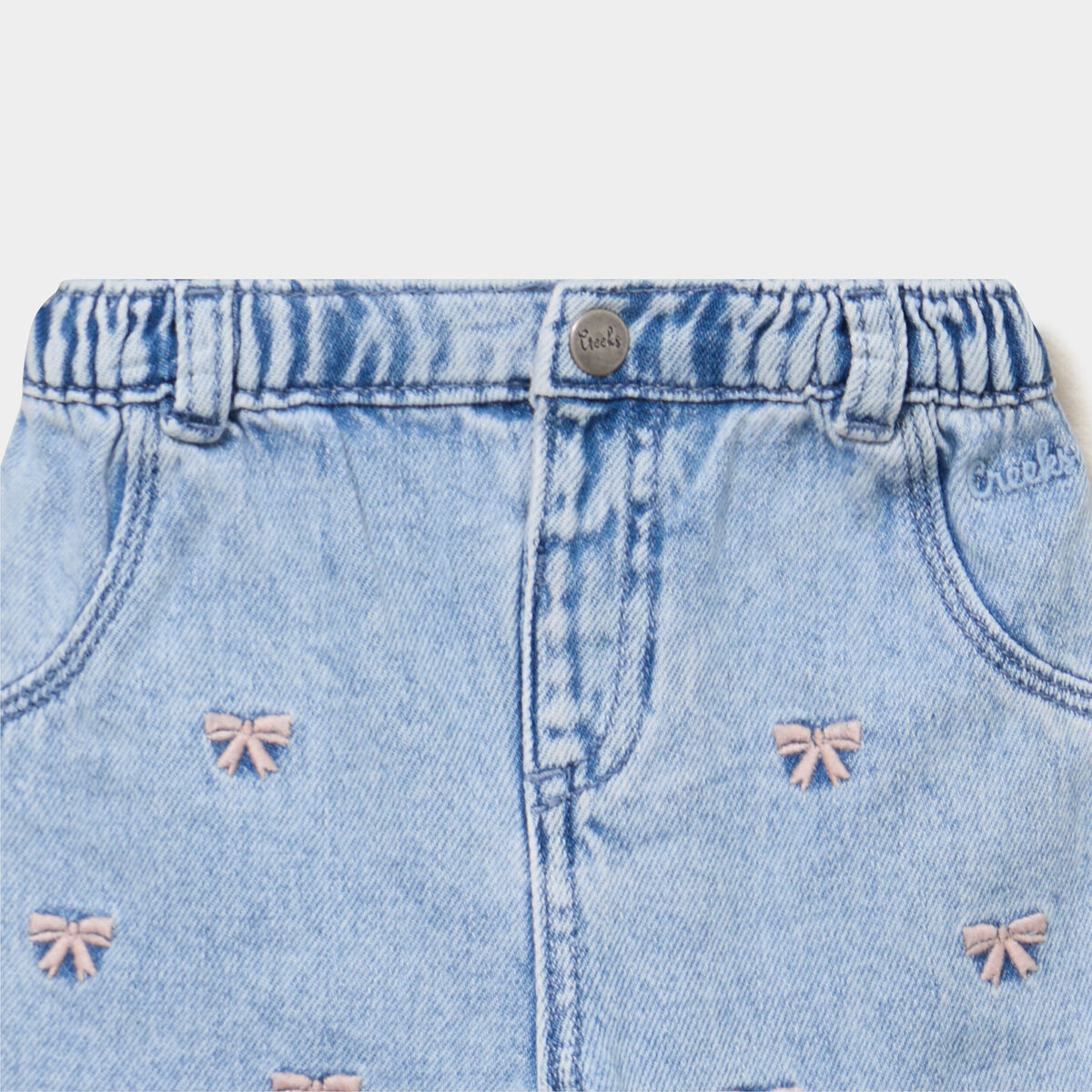 Jean brod&eacute; devant taille ajustable denim double stone b&eacute;b&eacute; fille