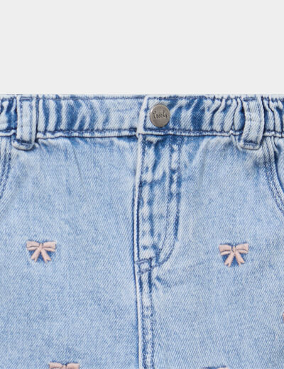 Jean brod&eacute; devant taille ajustable denim double stone b&eacute;b&eacute; fille