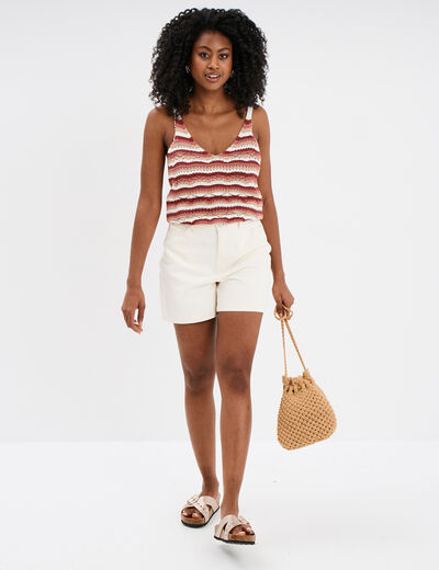 Short mom 5 poches coton ecru femme