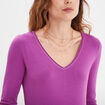 T-shirt manches longues col en V coton violet femme