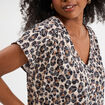 T-shirt col en V manches courtes beige femme