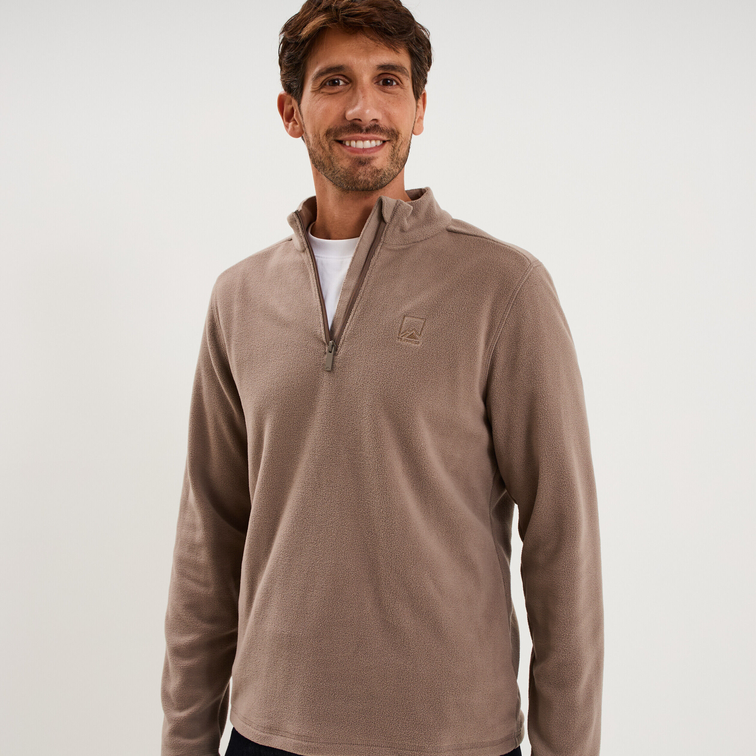 Sweat polaire col camionneur gris homme TRAPPEUR