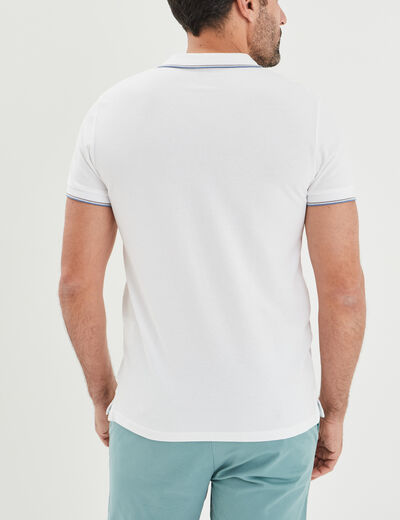 Polo manches courtes bords contrastés blanc homme