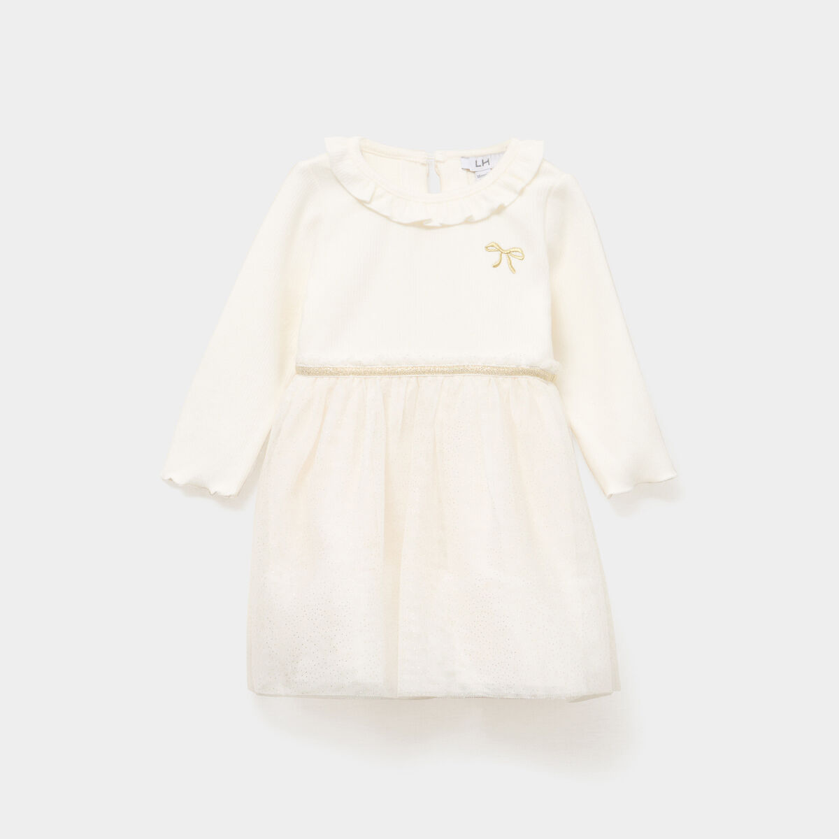 Robe de No&euml;l bas tulle et volants ivoire b&eacute;b&eacute; fille