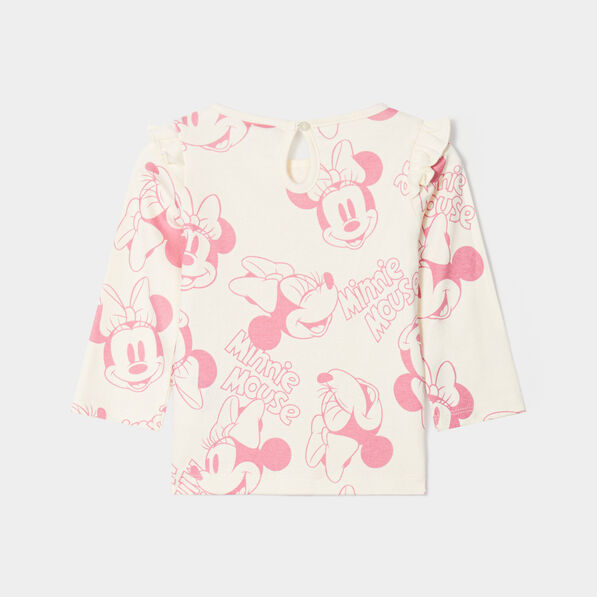 T-shirt coton manches longues Minnie blanc bébé fille