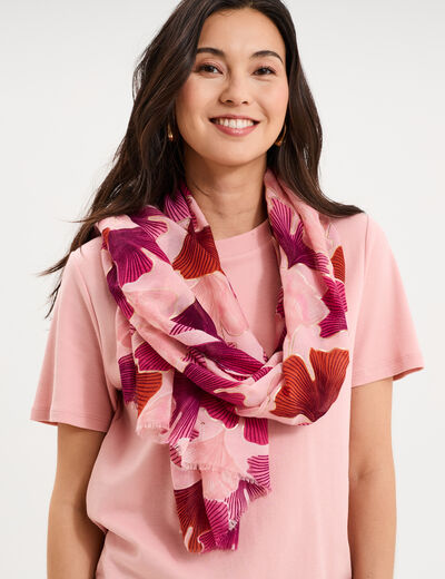 Foulard bords &agrave; franges fines rose femme
