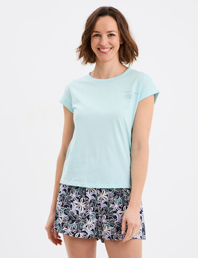 Ensemble pyjama short et t-shirt bleu marine femme