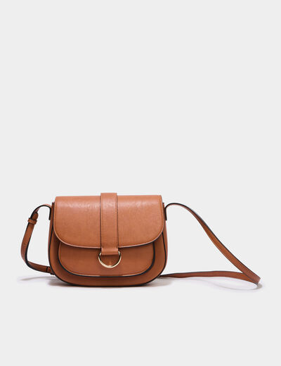 Sac bandouli&egrave;re similicuir rabat camel femme