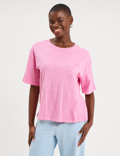 T-shirt col rond manches courtes coton vieux rose femme