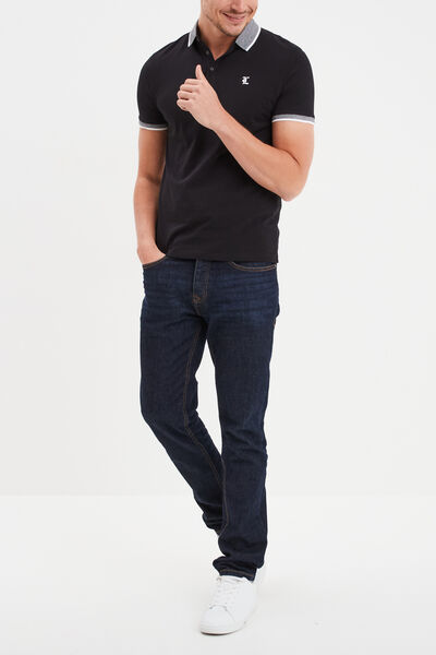 Polo coton stretch droit manches courtes noir homme