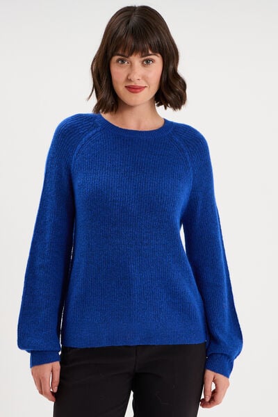 Pull col rond manches longues bleu roi femme