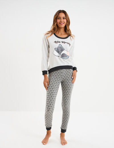 Ensemble pyjama 2 pi&egrave;ces gris clair femme