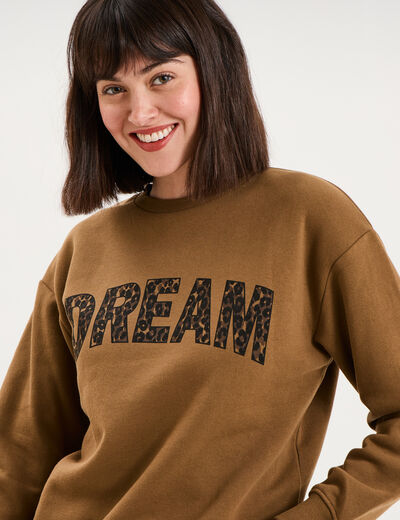 Sweat col rond manches longues beige femme