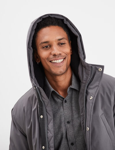 Parka à capuche fausse fourrure amovible gris foncé homme