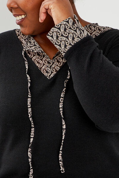 Pull effet 2-en-1 noir femme grande taille