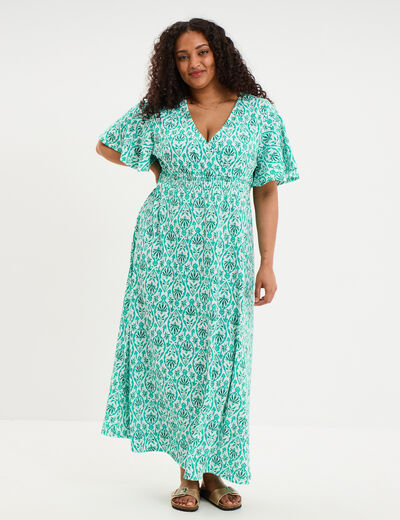 Robe longue col V manches papillons ecru femme grande taille