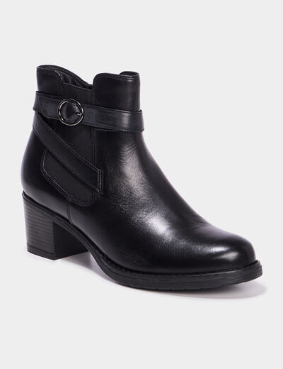 Bottines avec boucles en cuir noir femme