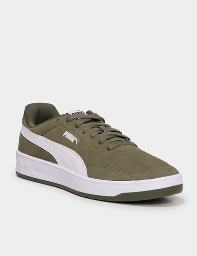 Baskets &agrave; lacets en cuir Puma Clean SD vert kaki homme