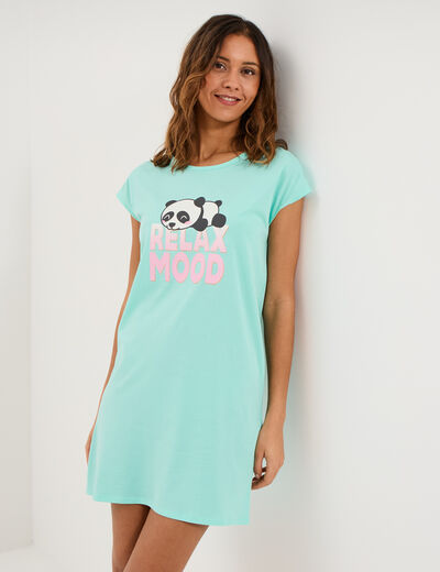 Chemise de nuit courte coton bleu turquoise femme
