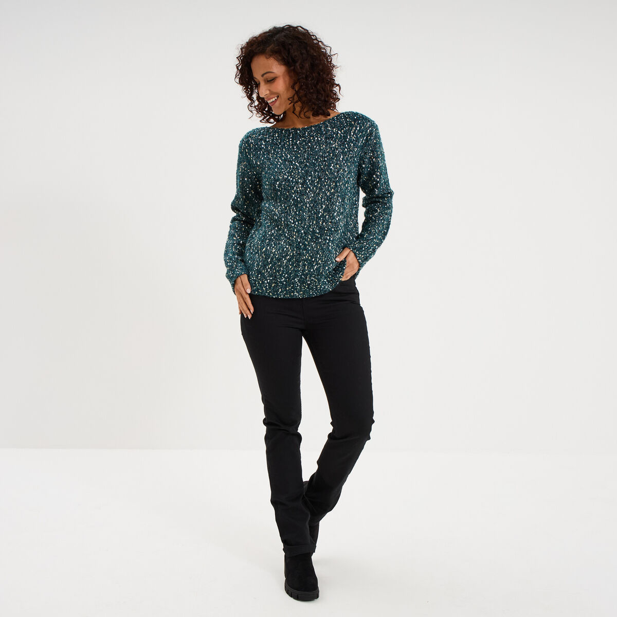 Pull manches longues bleu canard femme