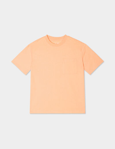 T-shirt oversize 1 poche manches courtes orange fluo garçon