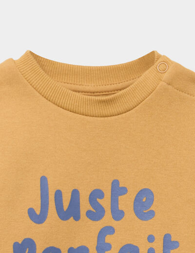 Sweat molletonn&eacute; &eacute;paule boutonn&eacute;e jaune moutarde b&eacute;b&eacute; gar&ccedil;on