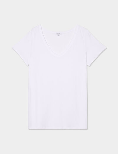 T-shirt col en V manches courtes coton blanc femme grande taille
