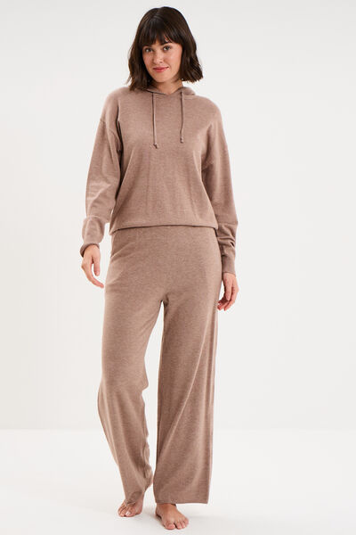 Pantalon de pyjama large en maille marron chocolat femme