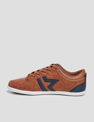 Baskets plates à lacets marron cognac homme