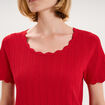 Pull ajour&eacute; col rond manches courtes rouge femme