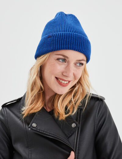 Bonnet tricoté avec bord à revers Creeks bleu roi mixte