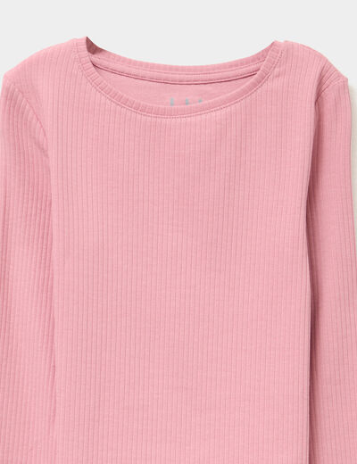 T-shirt côtelé manches longues coton vieux rose fille