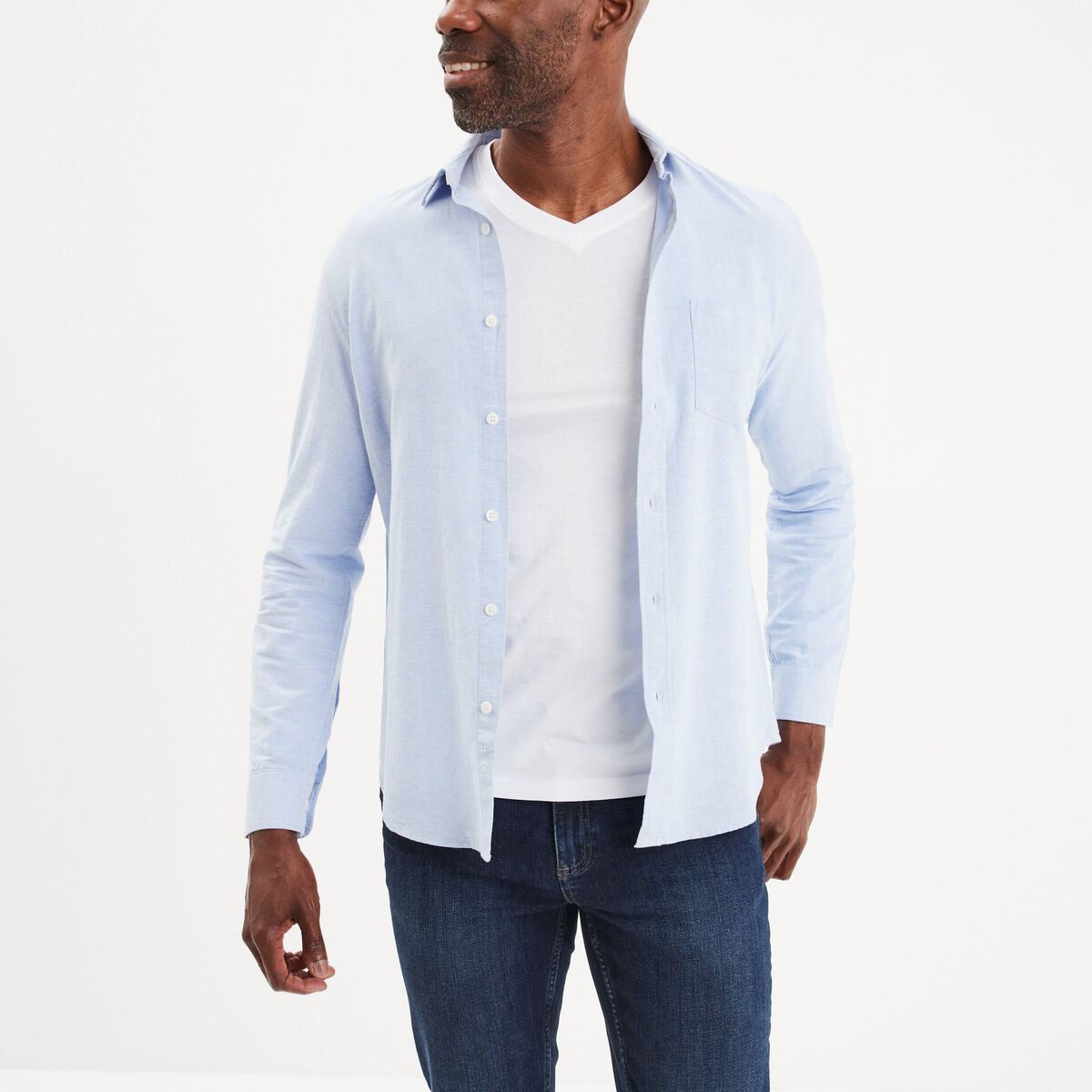 Chemise coton manches longues Creeks bleu ciel homme