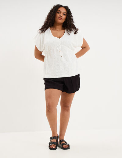 T-shirt dentelle avec cordon col blanc femme grande taille