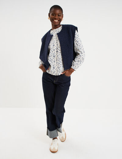 Blouse droite manches longues coton ecru femme