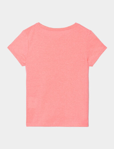 T-shirt manches courtes en coton rose fluo fille
