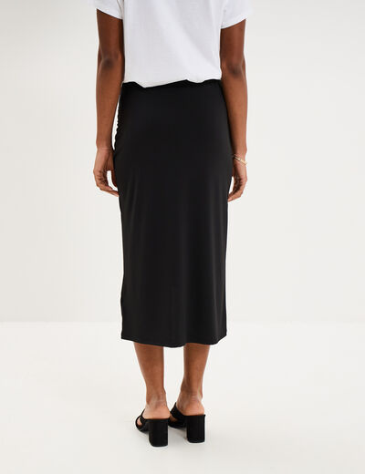 Jupe longue portefeuille stretch noir femme