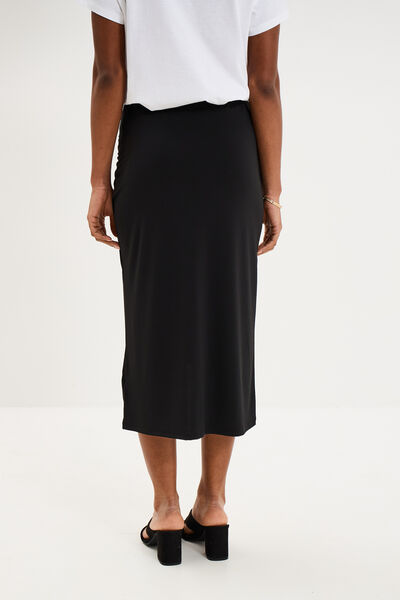 Jupe longue portefeuille stretch noir femme