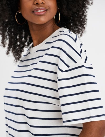 Robe t-shirt manches courtes coton ecru femme