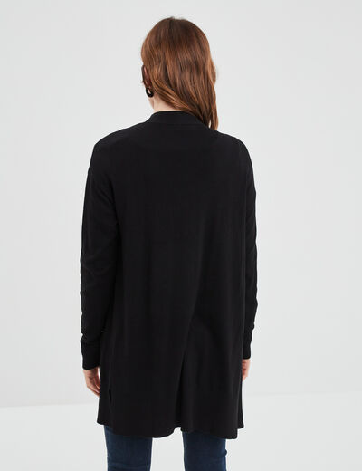 Gilet mi-long manches longues noir femme