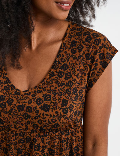 Robe patineuse manches courtes camel femme