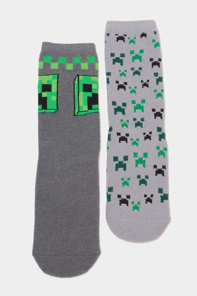 Lot 2 paires chaussettes Minecraft vert gar&ccedil;on
